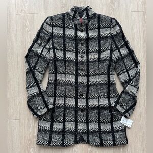 Emanuel Ungaro Tweed Fitted Buttoned Jacket Black White Grey Size Medium/Small